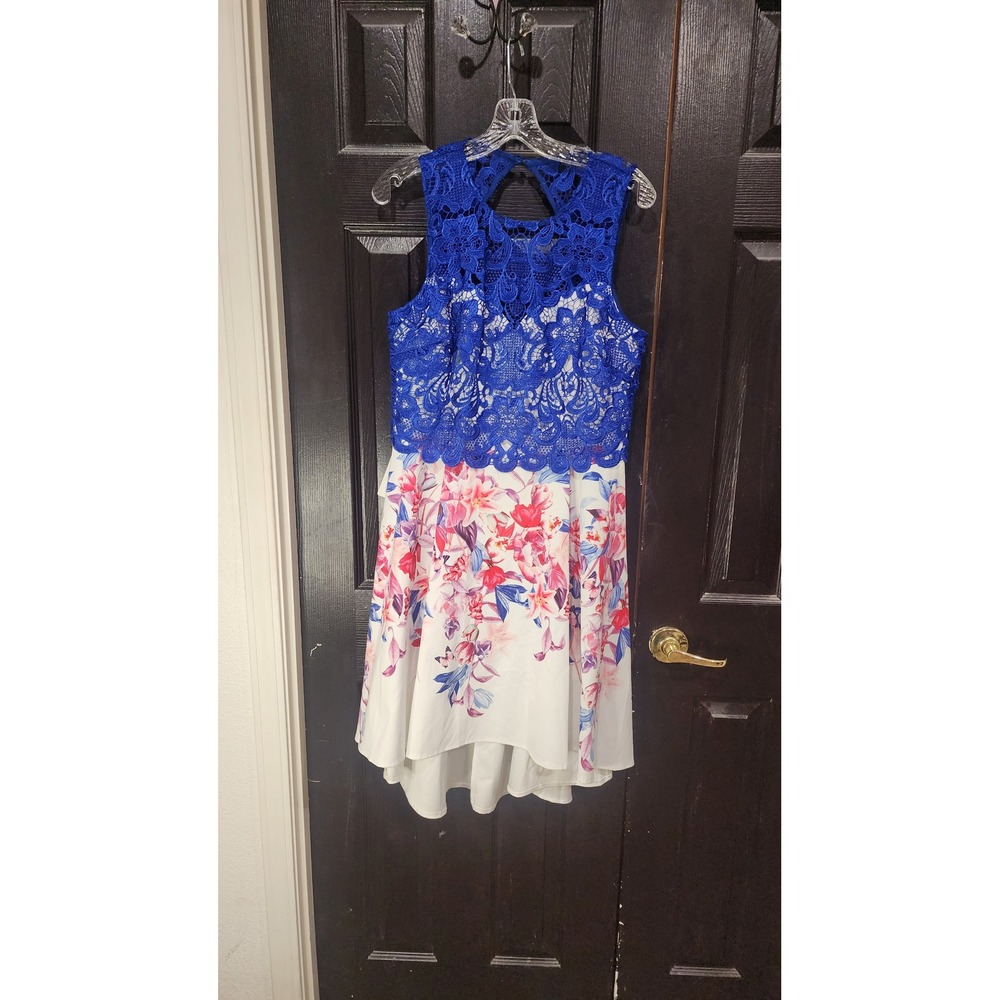 Lipsy Floral Lace High Low Dress Womens 12 Blue White New